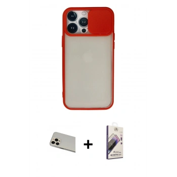 MARSİLYAN™- iPhone 13 Pro Max Kılıf Vadi Çizgi - Siyah Bilvis 3D Mat Cam Ekran Koruyucu + Rainbow Kamera Lens Koruma Cam - REGD