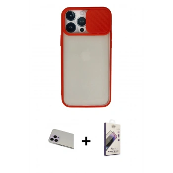 MARSİLYAN™- iPhone 13 Pro Max Kılıf Vadi Çizgi - Siyah Bilvis 3D Mat Cam Ekran Koruyucu + Rainbow Kamera Lens Koruma Cam - MR