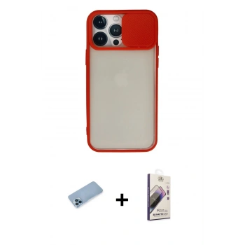 MARSİLYAN™- iPhone 13 Pro Max Kılıf Vadi Çizgi - Siyah Bilvis 3D Mat Cam Ekran Koruyucu + Shine Kamera Lens Koruma Cam - MI