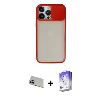MARSİLYAN™- iPhone 13 Pro Max Kılıf Vadi Çizgi - Siyah Bilvis 5in1 3D Magic Cam Ekran Koruyucu + Rainbow Kamera Lens Koruma Cam - MR