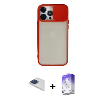 MARSİLYAN™- iPhone 13 Pro Max Kılıf Vadi Çizgi - Siyah Bilvis 5in1 3D Magic Cam Ekran Koruyucu + Pers Alüminyum Kamera Lens - LT