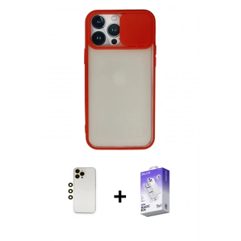 MARSİLYAN™- iPhone 13 Pro Max Kılıf Vadi Çizgi - Siyah Bilvis 5in1 3D Magic Cam Ekran Koruyucu + Shine Kamera Lens - GD