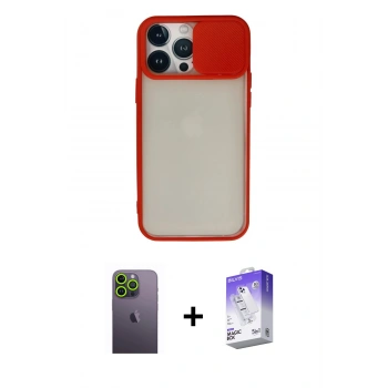MARSİLYAN™- iPhone 13 Pro Max Kılıf Vadi Çizgi - Siyah Bilvis 5in1 3D Magic Cam Ekran Koruyucu + Neon Fosforlu Kamera Lens - YL