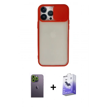 MARSİLYAN™- iPhone 13 Pro Max Kılıf Vadi Çizgi - Siyah Bilvis 5in1 5D Magic Hayalet Cam Ekran Koruyucu + Neon Fosforlu Kamera Lens - YL