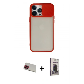 MARSİLYAN™- iPhone 13 Pro Max Kılıf Vadi Çizgi - Siyah Bilvis Hayalet Cam Ekran Koruyucu + Rainbow Kamera Lens Koruma Cam - KI