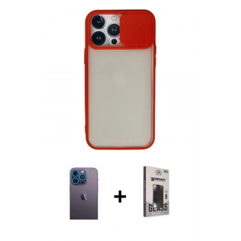 MARSİLYAN™- iPhone 13 Pro Max Kılıf Vadi Çizgi - Siyah Bilvis Hayalet Cam Ekran Koruyucu + Neon Fosforlu Kamera Lens - MI