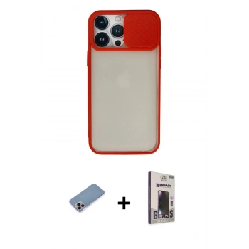 MARSİLYAN™- iPhone 13 Pro Max Kılıf Vadi Çizgi - Siyah Bilvis Hayalet Cam Ekran Koruyucu + Shine Kamera Lens Koruma Cam - PE
