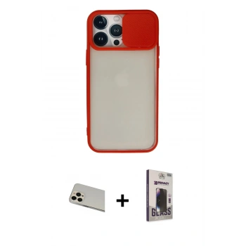 MARSİLYAN™- iPhone 13 Pro Max Kılıf Vadi Çizgi - Siyah Bilvis Hayalet Cam Ekran Koruyucu + Rainbow Kamera Lens Koruma Cam - REGD