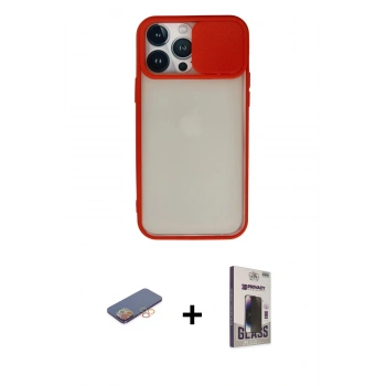 MARSİLYAN™- iPhone 13 Pro Max Kılıf Vadi Çizgi - Siyah Bilvis Hayalet Cam Ekran Koruyucu + Renkli Kamera Lens Koruma Cam - TU
