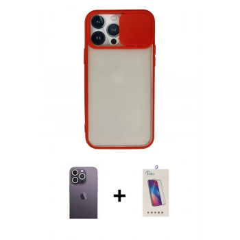 MARSİLYAN™- iPhone 13 Pro Max Kılıf Vadi Çizgi - Siyah Joko 5D Cam + Neon Fosforlu Kamera Lens - BZ