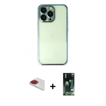 MARSİLYAN™- iPhone 13 Pro Max Kılıf Vadi Minimal - Şeffaf 360 Full Body Arka Koruyucu + Pers Alüminyum Kamera Lens - KI