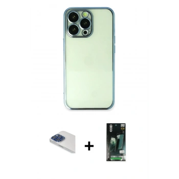 MARSİLYAN™- iPhone 13 Pro Max Kılıf Vadi Minimal - Şeffaf 360 Full Body Arka Koruyucu + Pers Alüminyum Kamera Lens - LT