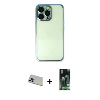 MARSİLYAN™- iPhone 13 Pro Max Kılıf Vadi Minimal - Şeffaf 360 Full Body Arka Koruyucu + Rainbow Kamera Lens Koruma Cam - MR