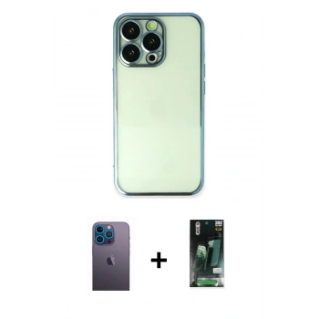 MARSİLYAN™- iPhone 13 Pro Max Kılıf Vadi Minimal - Şeffaf 360 Full Body Arka Koruyucu + Neon Fosforlu Kamera Lens - MI