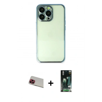 MARSİLYAN™- iPhone 13 Pro Max Kılıf Vadi Minimal - Şeffaf 360 Full Body Arka Koruyucu + Rainbow Kamera Lens Koruma Cam - KI