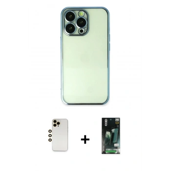 MARSİLYAN™- iPhone 13 Pro Max Kılıf Vadi Minimal - Şeffaf 360 Full Body Arka Koruyucu + Shine Kamera Lens - GD