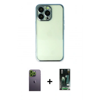 MARSİLYAN™- iPhone 13 Pro Max Kılıf Vadi Minimal - Şeffaf 360 Full Body Arka Koruyucu + Neon Fosforlu Kamera Lens - YL