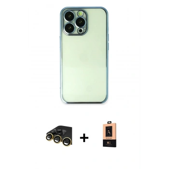 MARSİLYAN™- iPhone 13 Pro Max Kılıf Vadi Minimal - Şeffaf Maxco Cam Ekran Koruyucu + Raze Metal Kamera Lens - GD
