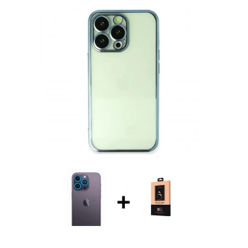 MARSİLYAN™- iPhone 13 Pro Max Kılıf Vadi Minimal - Şeffaf Maxco Cam Ekran Koruyucu + Neon Fosforlu Kamera Lens - MI