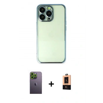 MARSİLYAN™- iPhone 13 Pro Max Kılıf Vadi Minimal - Şeffaf Maxco Cam Ekran Koruyucu + Neon Fosforlu Kamera Lens - YL