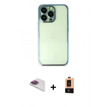 MARSİLYAN™- iPhone 13 Pro Max Kılıf Vadi Minimal - Şeffaf Maxco Cam Ekran Koruyucu + Pers Alüminyum Kamera Lens - GI