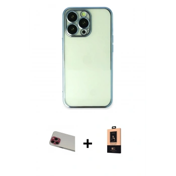 MARSİLYAN™- iPhone 13 Pro Max Kılıf Vadi Minimal - Şeffaf Maxco Cam Ekran Koruyucu + Rainbow Kamera Lens Koruma Cam - KI