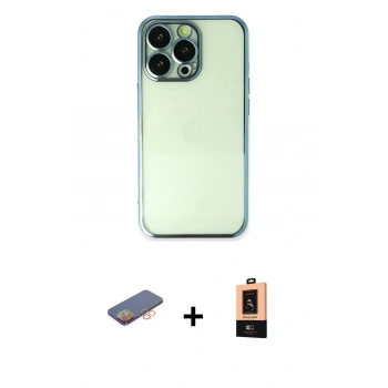 MARSİLYAN™- iPhone 13 Pro Max Kılıf Vadi Minimal - Şeffaf Maxco Cam Ekran Koruyucu + Renkli Kamera Lens Koruma Cam - TU