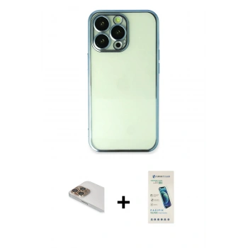 MARSİLYAN™- iPhone 13 Pro Max Kılıf Vadi Minimal - Şeffaf Pasifik Cam Ekran Koruyucu + Pers Alüminyum Kamera Lens - GD