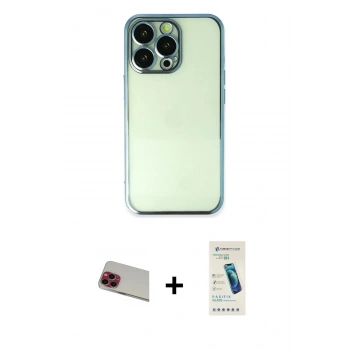 MARSİLYAN™- iPhone 13 Pro Max Kılıf Vadi Minimal - Şeffaf Pasifik Cam Ekran Koruyucu + Rainbow Kamera Lens Koruma Cam - KI