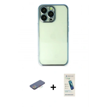 MARSİLYAN™- iPhone 13 Pro Max Kılıf Vadi Minimal - Şeffaf Pasifik Cam Ekran Koruyucu + Renkli Kamera Lens Koruma Cam - MI