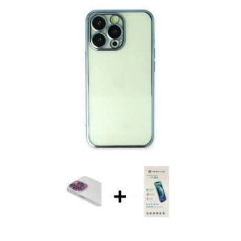 MARSİLYAN™- iPhone 13 Pro Max Kılıf Vadi Minimal - Şeffaf Pasifik Cam Ekran Koruyucu + Pers Alüminyum Kamera Lens - GI