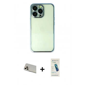 MARSİLYAN™- iPhone 13 Pro Max Kılıf Vadi Minimal - Şeffaf Pasifik Cam Ekran Koruyucu + Rainbow Kamera Lens Koruma Cam - REGD