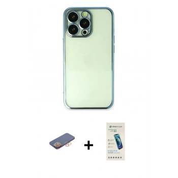 MARSİLYAN™- iPhone 13 Pro Max Kılıf Vadi Minimal - Şeffaf Pasifik Cam Ekran Koruyucu + Renkli Kamera Lens Koruma Cam - TU