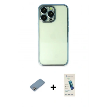 MARSİLYAN™- iPhone 13 Pro Max Kılıf Vadi Minimal - Şeffaf Pasifik Cam Ekran Koruyucu + Shine Kamera Lens Koruma Cam - GI