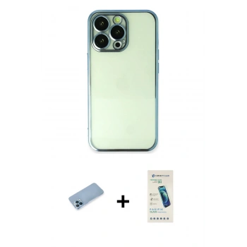 MARSİLYAN™- iPhone 13 Pro Max Kılıf Vadi Minimal - Şeffaf Pasifik Cam Ekran Koruyucu + Shine Kamera Lens Koruma Cam - MI