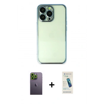 MARSİLYAN™- iPhone 13 Pro Max Kılıf Vadi Minimal - Şeffaf Pasifik Cam Ekran Koruyucu + Neon Fosforlu Kamera Lens - YL