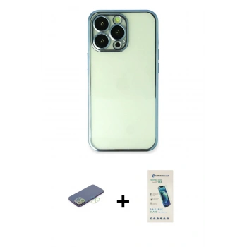 MARSİLYAN™- iPhone 13 Pro Max Kılıf Vadi Minimal - Şeffaf Pasifik Cam Ekran Koruyucu + Renkli Kamera Lens Koruma Cam - YL