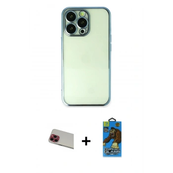 MARSİLYAN™- iPhone 13 Pro Max Kılıf Vadi Minimal - Siyah 18D Cam Ekran Koruyucu + Rainbow Kamera Lens Koruma Cam - KI