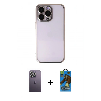 MARSİLYAN™- iPhone 13 Pro Max Kılıf Vadi Minimal - Siyah 18D Cam Ekran Koruyucu + Neon Fosforlu Kamera Lens - BZ