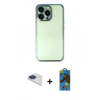 MARSİLYAN™- iPhone 13 Pro Max Kılıf Vadi Minimal - Siyah 18D Cam Ekran Koruyucu + Pers Alüminyum Kamera Lens - LT