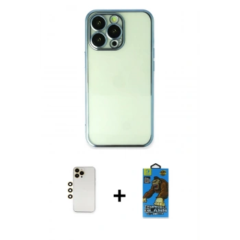 MARSİLYAN™- iPhone 13 Pro Max Kılıf Vadi Minimal - Siyah 18D Cam Ekran Koruyucu + Shine Kamera Lens - GD