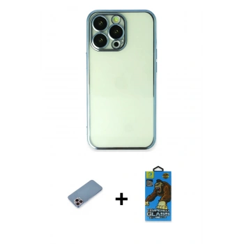 MARSİLYAN™- iPhone 13 Pro Max Kılıf Vadi Minimal - Siyah 18D Cam Ekran Koruyucu + Shine Kamera Lens Koruma Cam - PE