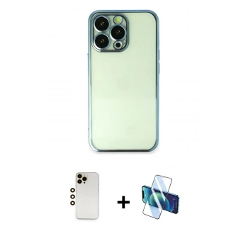 MARSİLYAN™- iPhone 13 Pro Max Kılıf Vadi Minimal - Siyah 3D Antistatik Cam Ekran Koruyucu + Shine Kamera Lens - GD