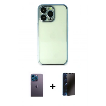 MARSİLYAN™- iPhone 13 Pro Max Kılıf Vadi Minimal - Siyah 3D Antistatik Hayalet Cam Ekran Koruyucu + Neon Fosforlu Kamera Lens - MI