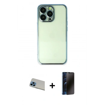 MARSİLYAN™- iPhone 13 Pro Max Kılıf Vadi Minimal - Siyah 3D Antistatik Hayalet Cam Ekran Koruyucu + Rainbow Kamera Lens Koruma Cam - MI