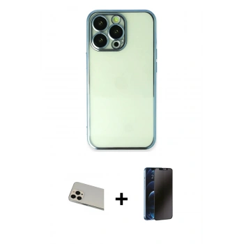 MARSİLYAN™- iPhone 13 Pro Max Kılıf Vadi Minimal - Siyah 3D Antistatik Hayalet Cam Ekran Koruyucu + Rainbow Kamera Lens Koruma Cam - REGD