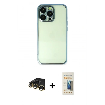 MARSİLYAN™- iPhone 13 Pro Max Kılıf Vadi Minimal - Siyah 6D Mat Seramik Hayalet Nano Ekran Koruyucu + Raze Metal Kamera Lens - GD