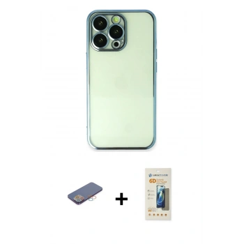MARSİLYAN™- iPhone 13 Pro Max Kılıf Vadi Minimal - Siyah 6D Mat Seramik Hayalet Nano Ekran Koruyucu + Renkli Kamera Lens Koruma Cam - PE