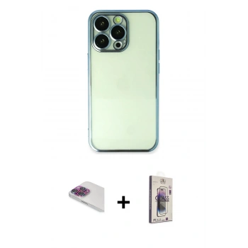 MARSİLYAN™- iPhone 13 Pro Max Kılıf Vadi Minimal - Siyah Bilvis 3D Cam Ekran Koruyucu + Pers Alüminyum Kamera Lens - GI