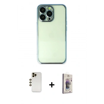 MARSİLYAN™- iPhone 13 Pro Max Kılıf Vadi Minimal - Siyah Bilvis 3D Cam Ekran Koruyucu + Shine Kamera Lens - GD